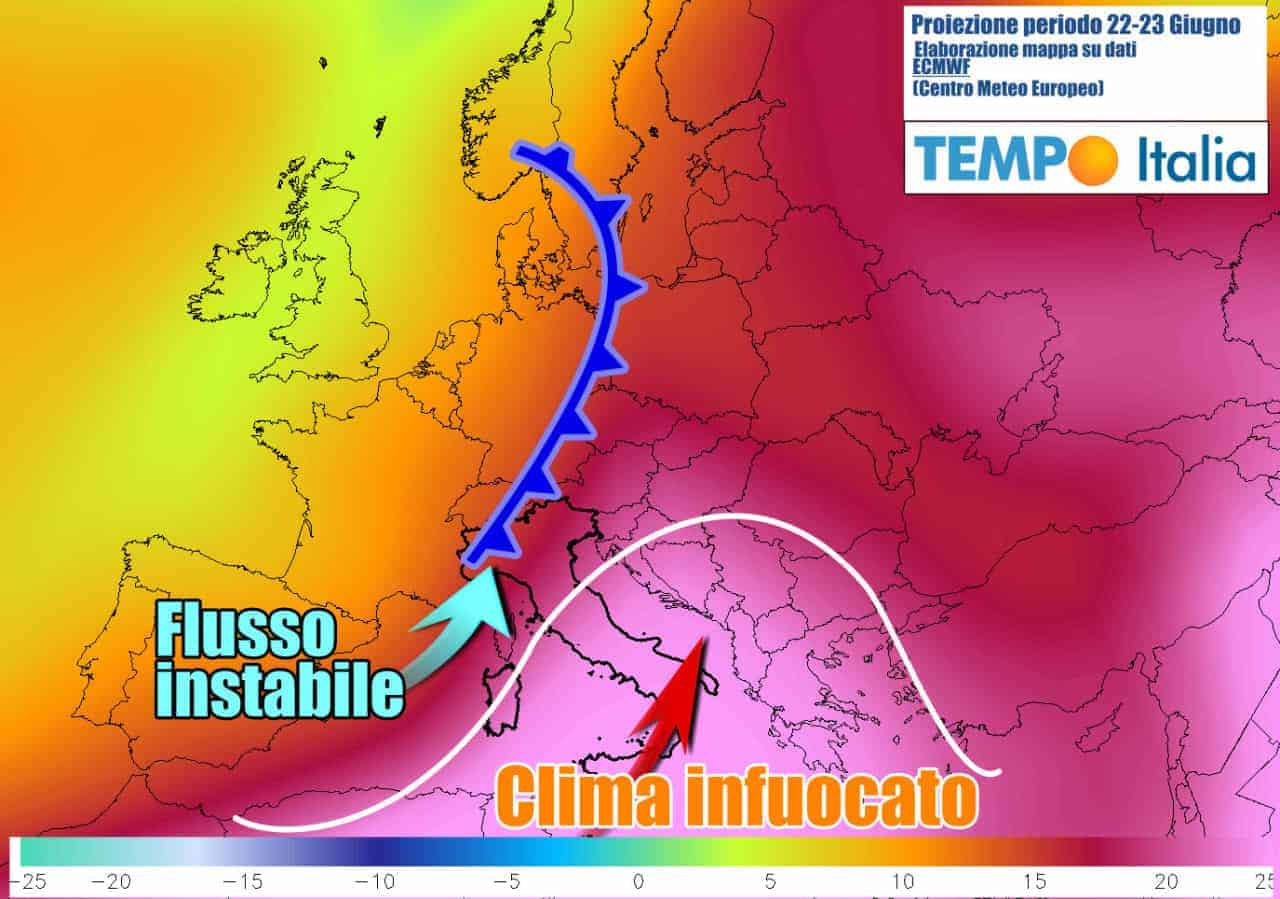 Nella prossima settimana Italia divisa in due, fra caldo e temporali